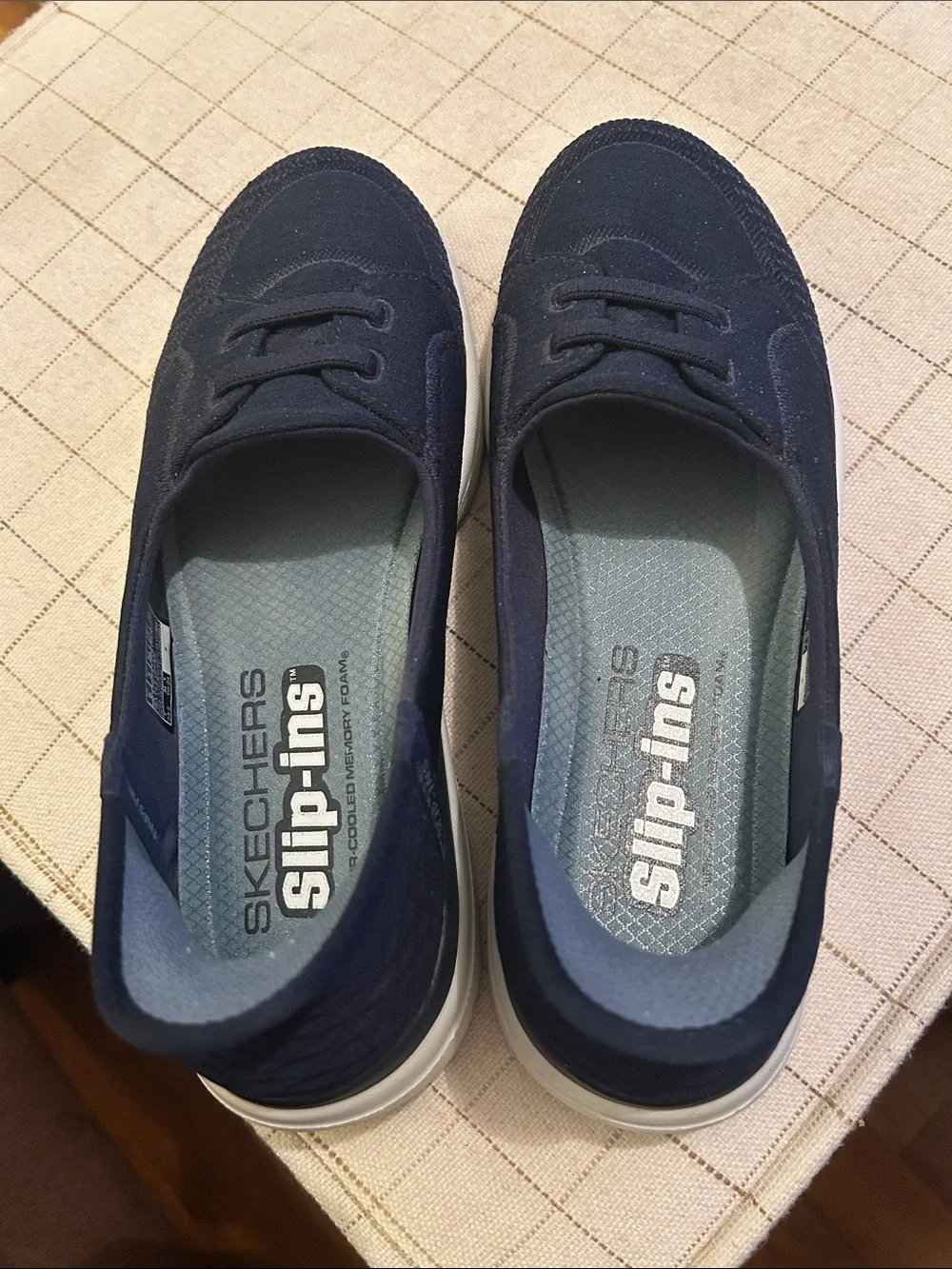 Skechers Navy Slip-Ins with White Soles